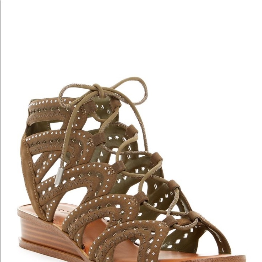 1. State Tan Lace-Up Cutout Sandals